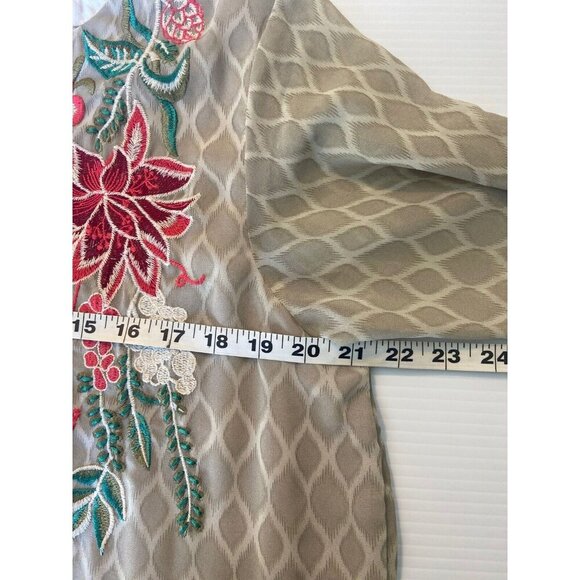 Limelight Embroidered Beige Short Silk Kurti Tunic Dress L Floral Tropical Light - Picture 14 of 14